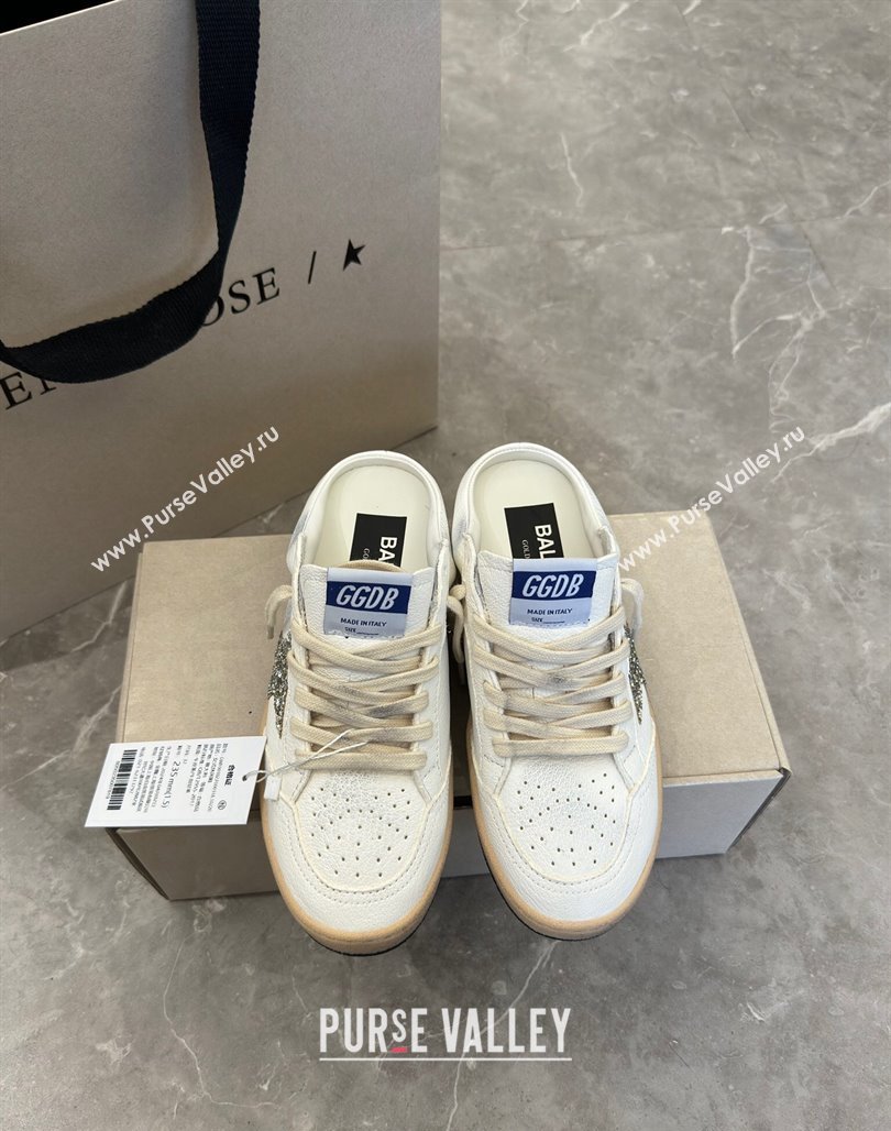 Golden Goose Ball Star Sneaker Mules in white leather with gold glitter star 2024 (13-240530026)