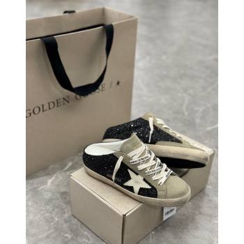 Golden Goose Super-Star Sneaker Mules in Grey Suede and Black Glitter with White Star 2024 (13-240530011)