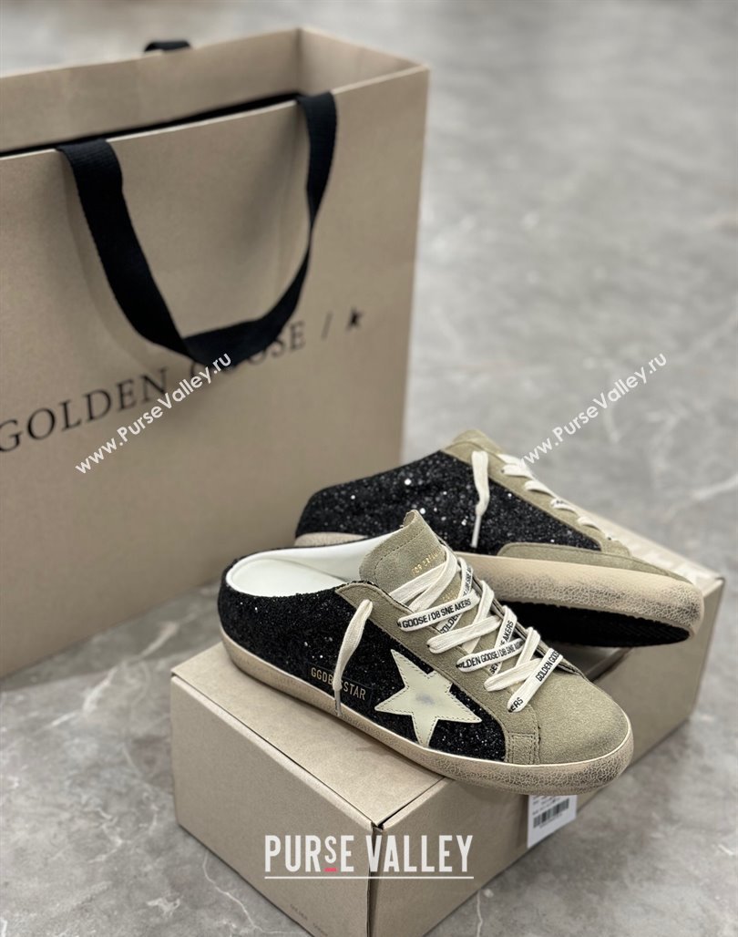 Golden Goose Super-Star Sneaker Mules in Grey Suede and Black Glitter with White Star 2024 (13-240530011)