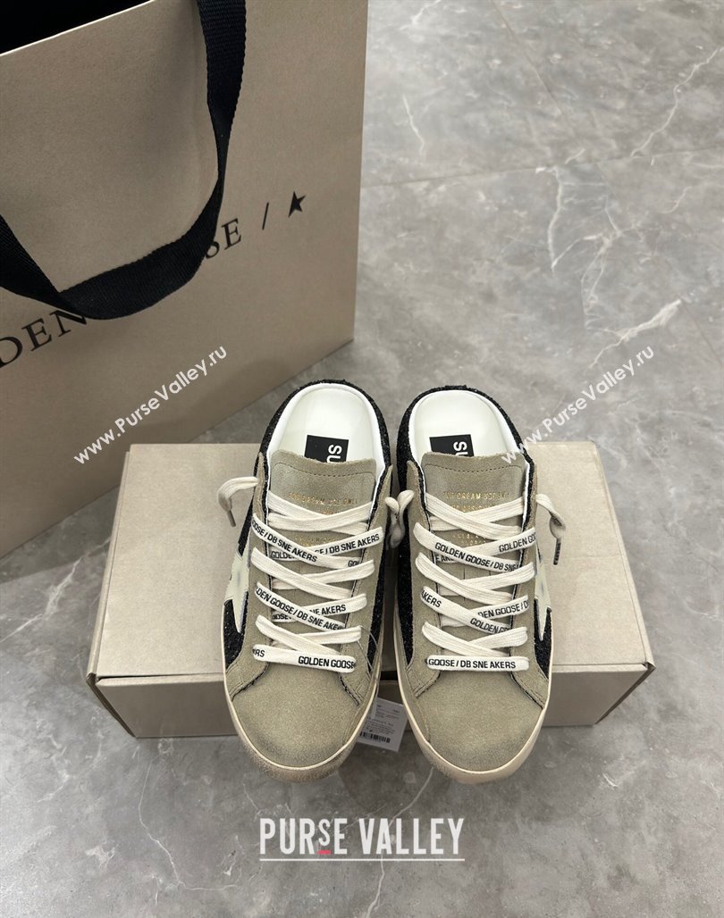 Golden Goose Super-Star Sneaker Mules in Grey Suede and Black Glitter with White Star 2024 (13-240530011)