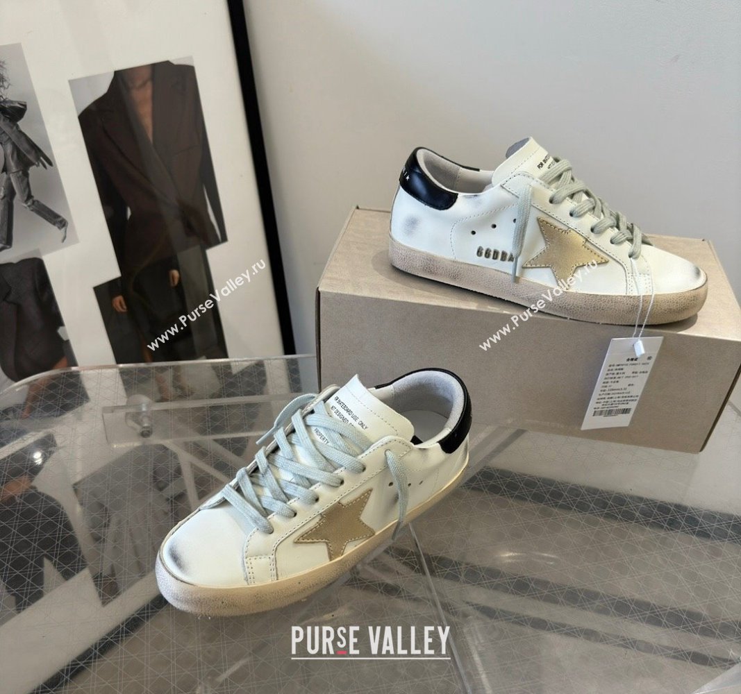 Golden Goose Super-Star Sneakers in White Leather with Gold Star and Black Tab 2024 (13-240530015)