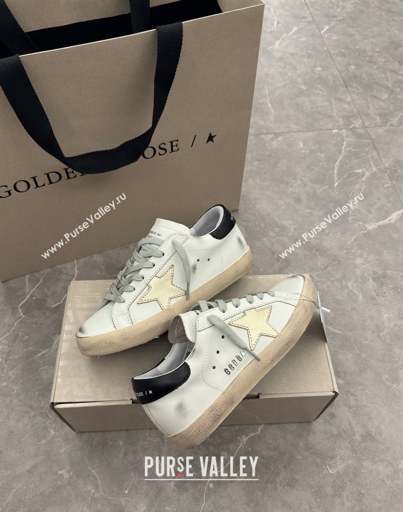 Golden Goose Super-Star Sneakers in White Leather with Gold Star and Black Tab 2024 (13-240530015)