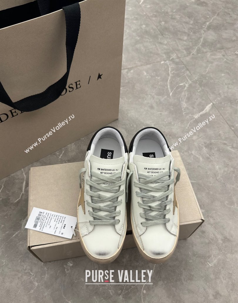 Golden Goose Super-Star Sneakers in White Leather with Gold Star and Black Tab 2024 (13-240530015)