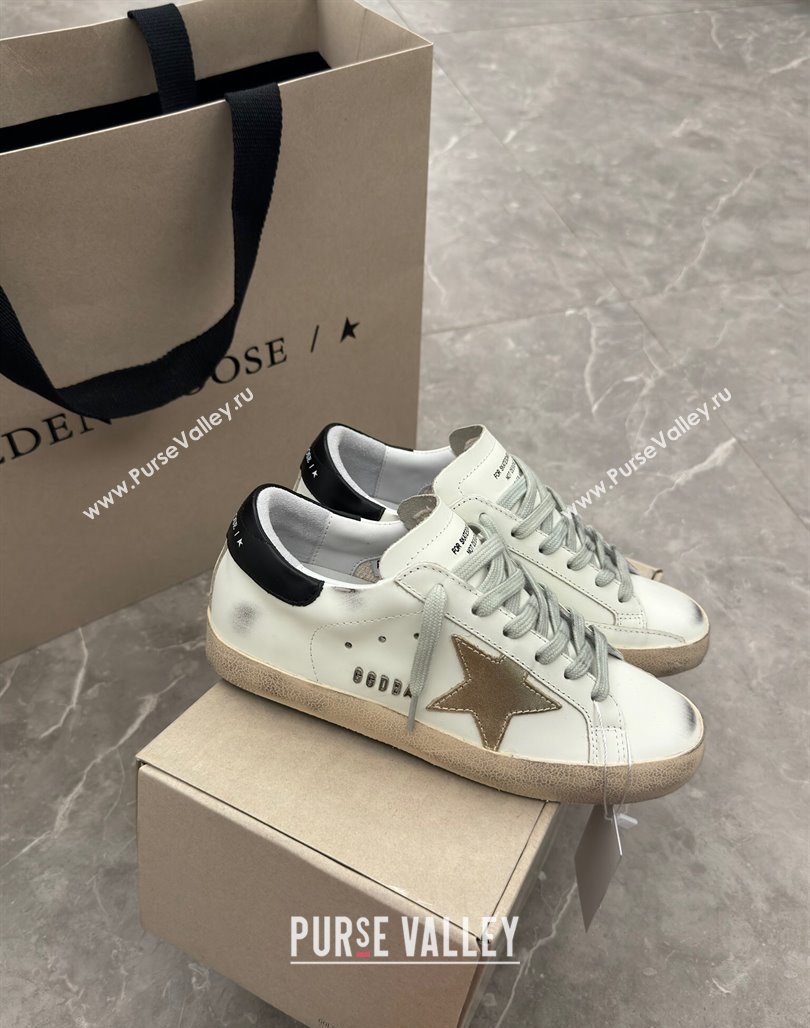 Golden Goose Super-Star Sneakers in White Leather with Gold Star and Black Tab 2024 (13-240530015)