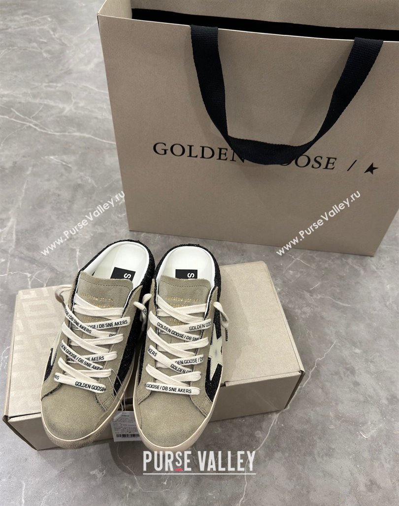 Golden Goose Super-Star Sneaker Mules in Grey Suede and Black Glitter with White Star 2024 (13-240530011)