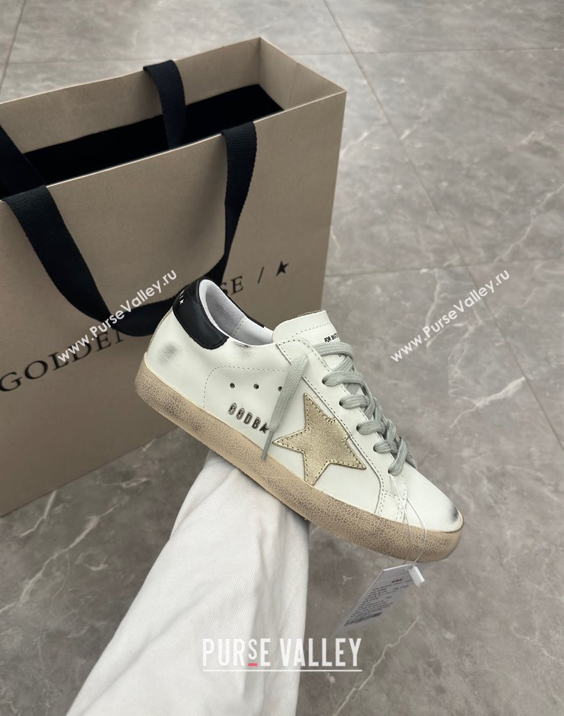 Golden Goose Super-Star Sneakers in White Leather with Gold Star and Black Tab 2024 (13-240530015)