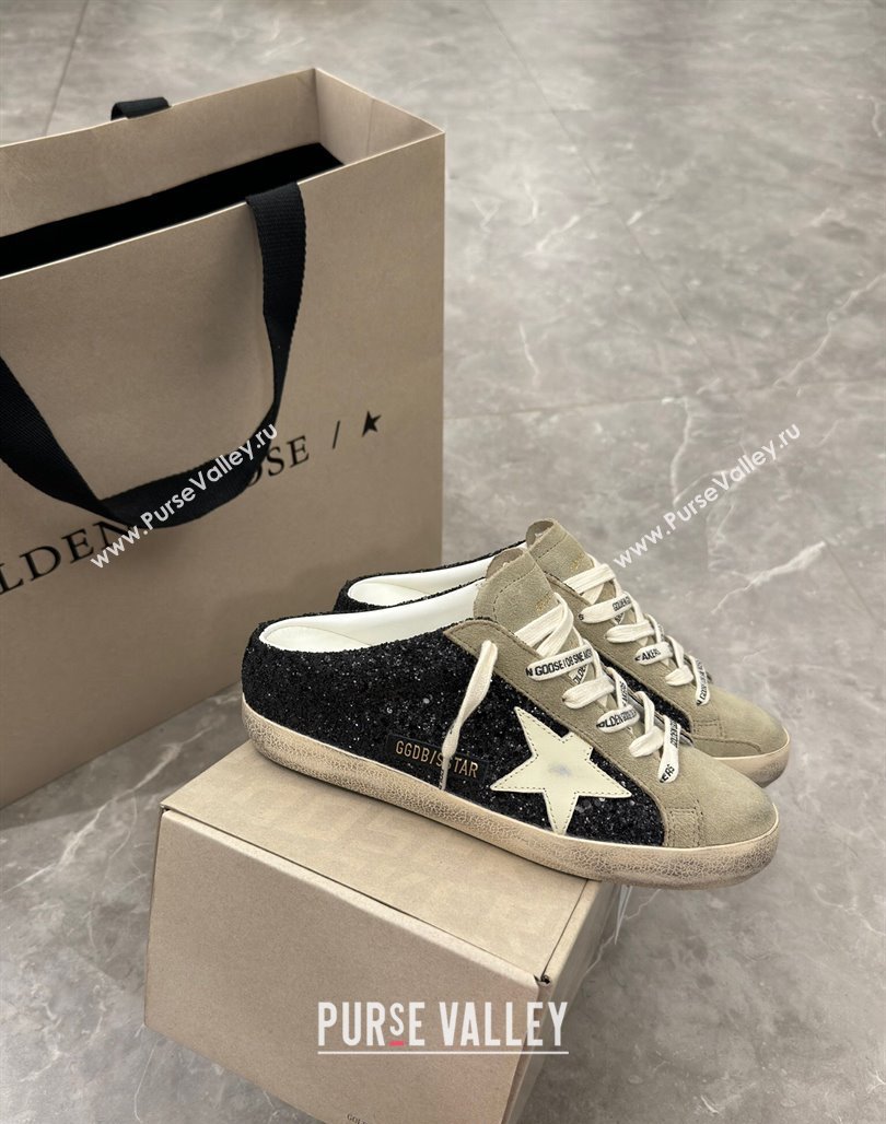 Golden Goose Super-Star Sneaker Mules in Grey Suede and Black Glitter with White Star 2024 (13-240530011)