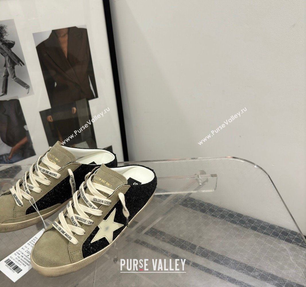 Golden Goose Super-Star Sneaker Mules in Grey Suede and Black Glitter with White Star 2024 (13-240530011)