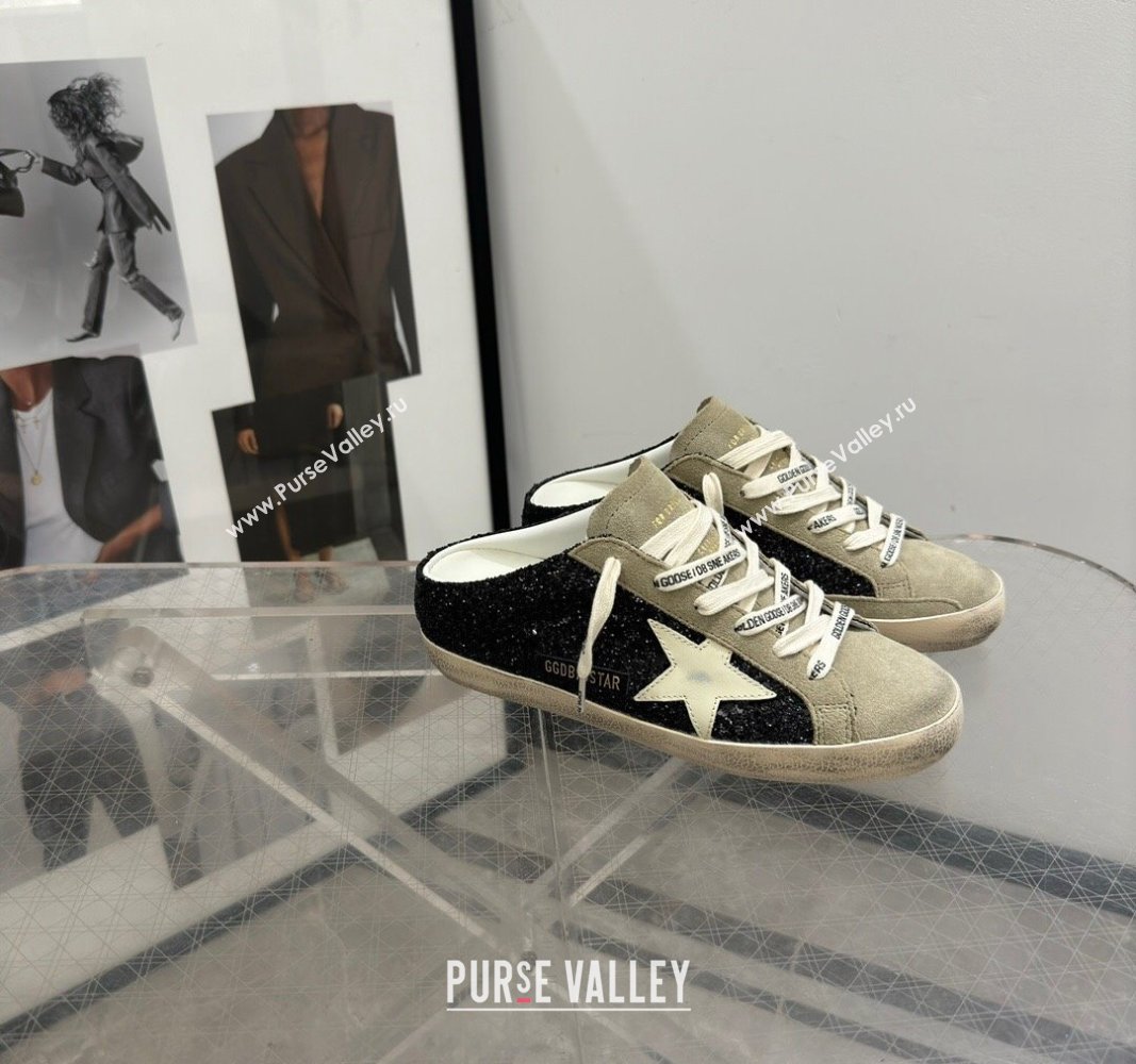 Golden Goose Super-Star Sneaker Mules in Grey Suede and Black Glitter with White Star 2024 (13-240530011)