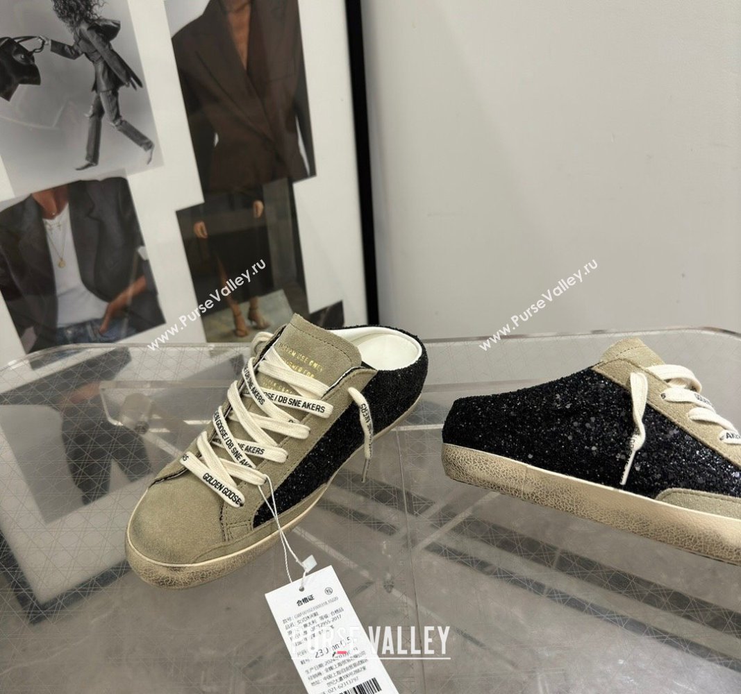 Golden Goose Super-Star Sneaker Mules in Grey Suede and Black Glitter with White Star 2024 (13-240530011)