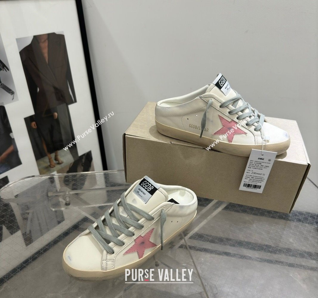 Golden Goose Super Star Sneaker Mules in white leather with light pink star 2024 (13-240530024)