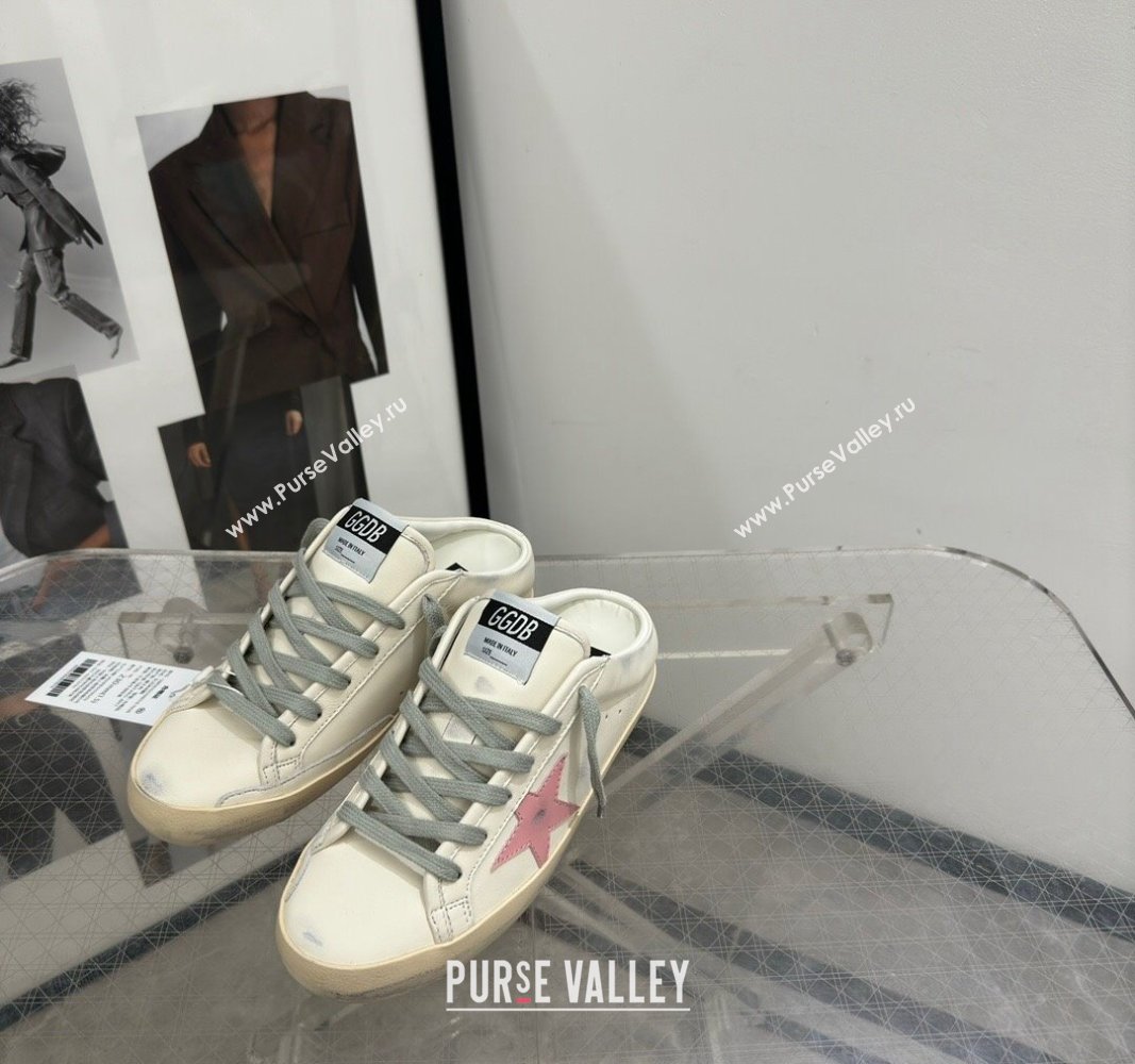 Golden Goose Super Star Sneaker Mules in white leather with light pink star 2024 (13-240530024)