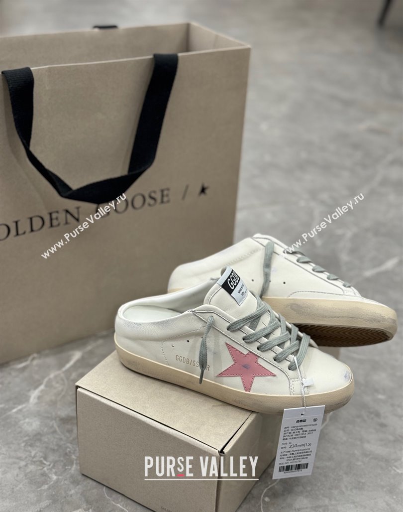 Golden Goose Super Star Sneaker Mules in white leather with light pink star 2024 (13-240530024)