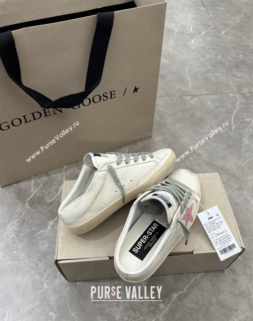 Golden Goose Super Star Sneaker Mules in white leather with light pink star 2024 (13-240530024)