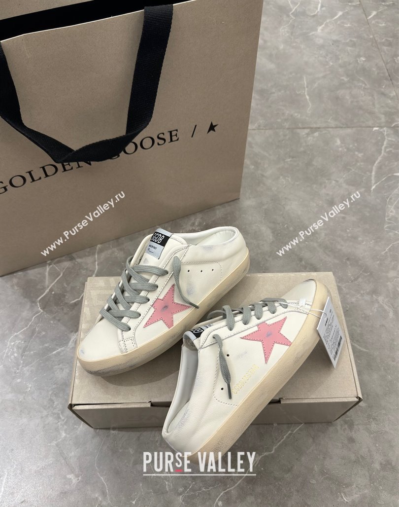 Golden Goose Super Star Sneaker Mules in white leather with light pink star 2024 (13-240530024)