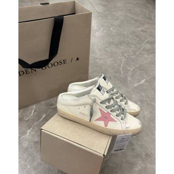 Golden Goose Super Star Sneaker Mules in white leather with light pink star 2024 (13-240530024)