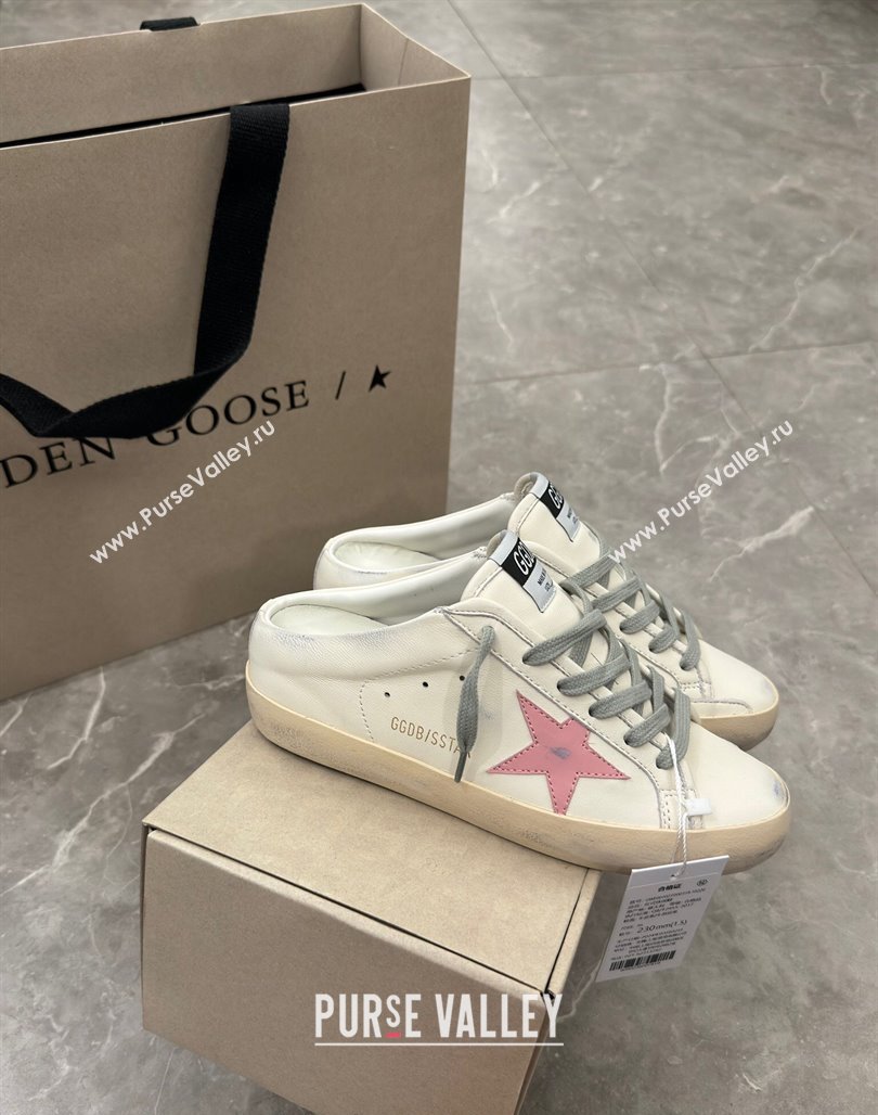 Golden Goose Super Star Sneaker Mules in white leather with light pink star 2024 (13-240530024)