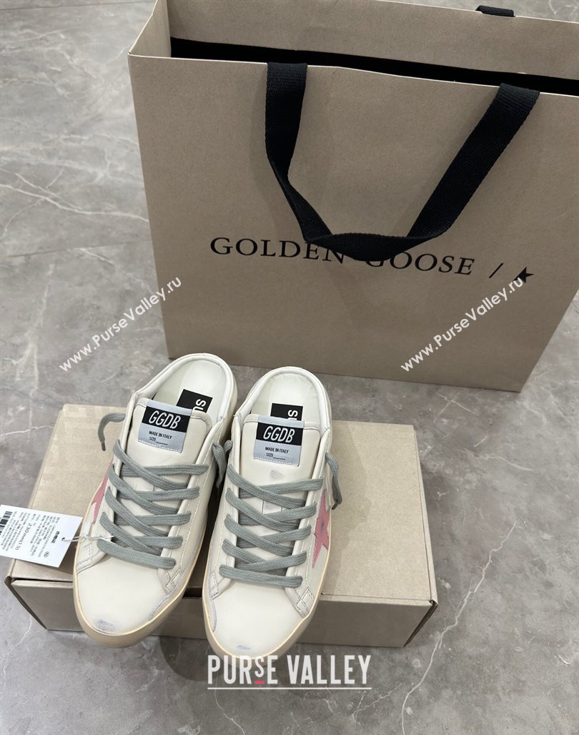 Golden Goose Super Star Sneaker Mules in white leather with light pink star 2024 (13-240530024)