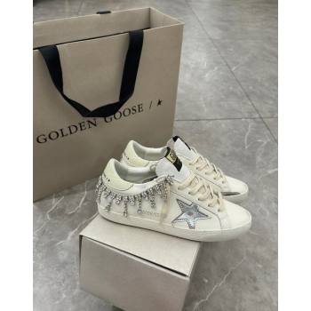 Golden Goose Super-Star Sneakers in white nappa leather with silver metallic leather star and Strass 2024 (13-240530019)