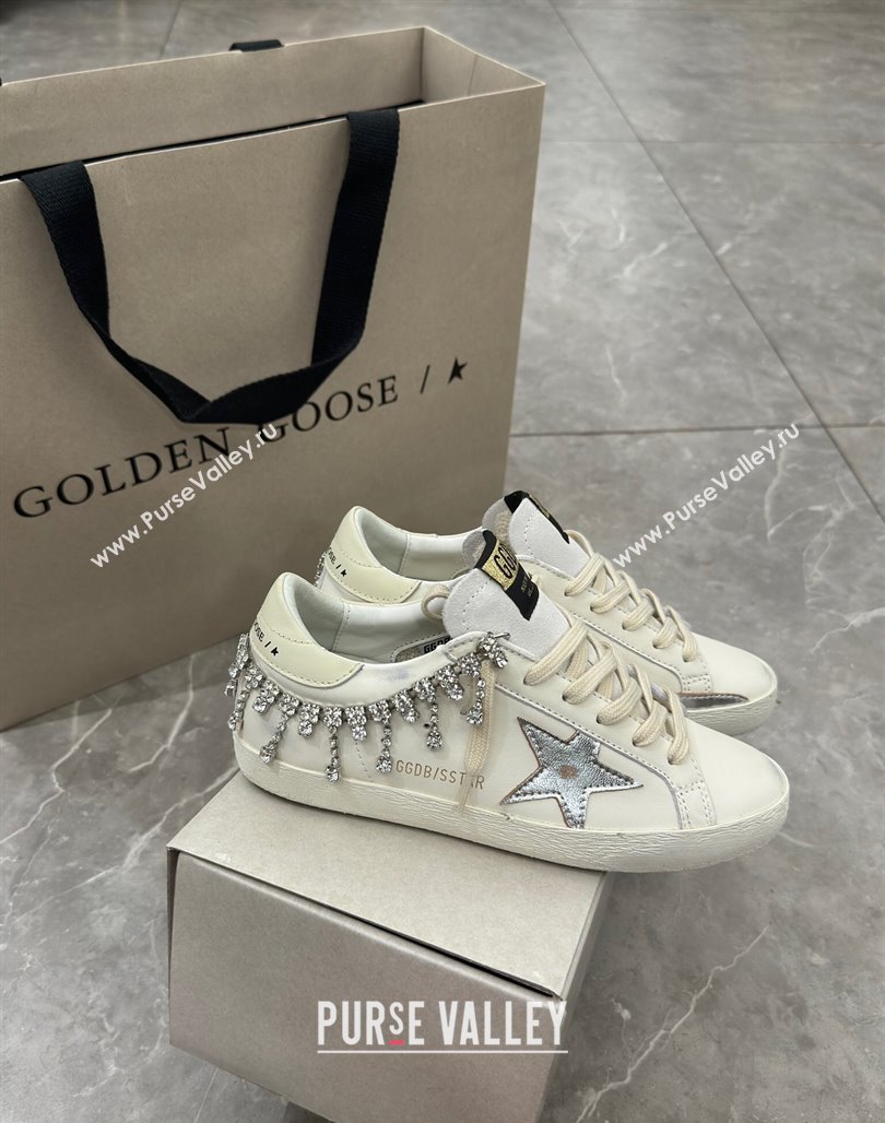 Golden Goose Super-Star Sneakers in white nappa leather with silver metallic leather star and Strass 2024 (13-240530019)