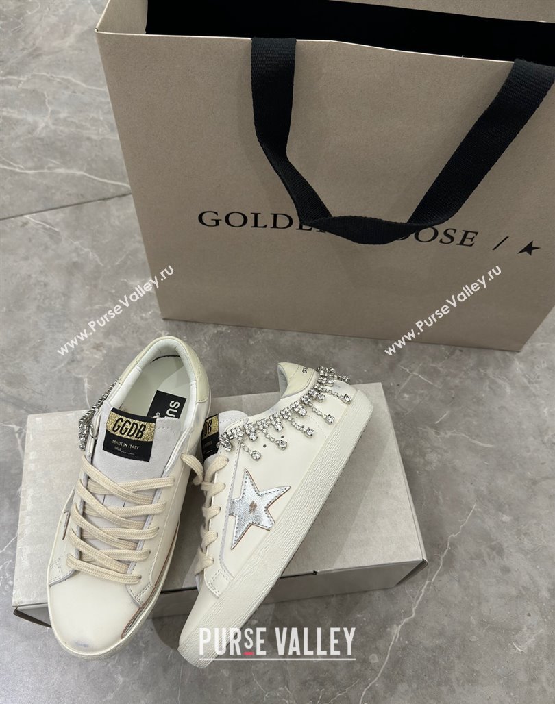 Golden Goose Super-Star Sneakers in white nappa leather with silver metallic leather star and Strass 2024 (13-240530019)