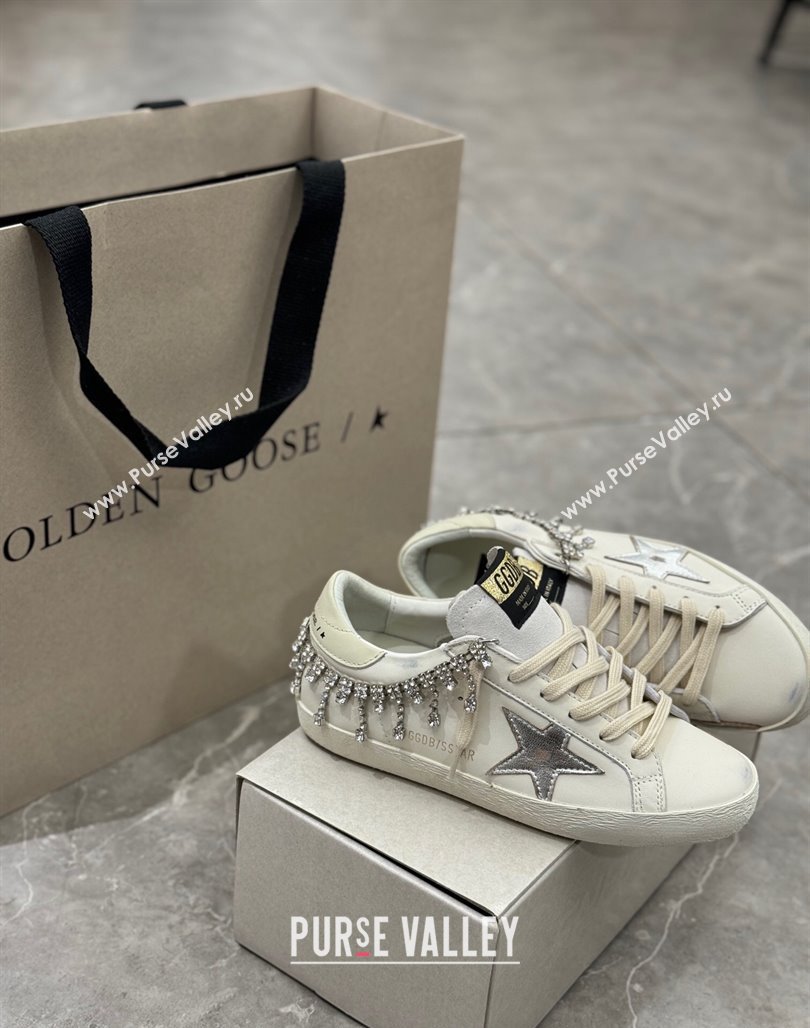 Golden Goose Super-Star Sneakers in white nappa leather with silver metallic leather star and Strass 2024 (13-240530019)