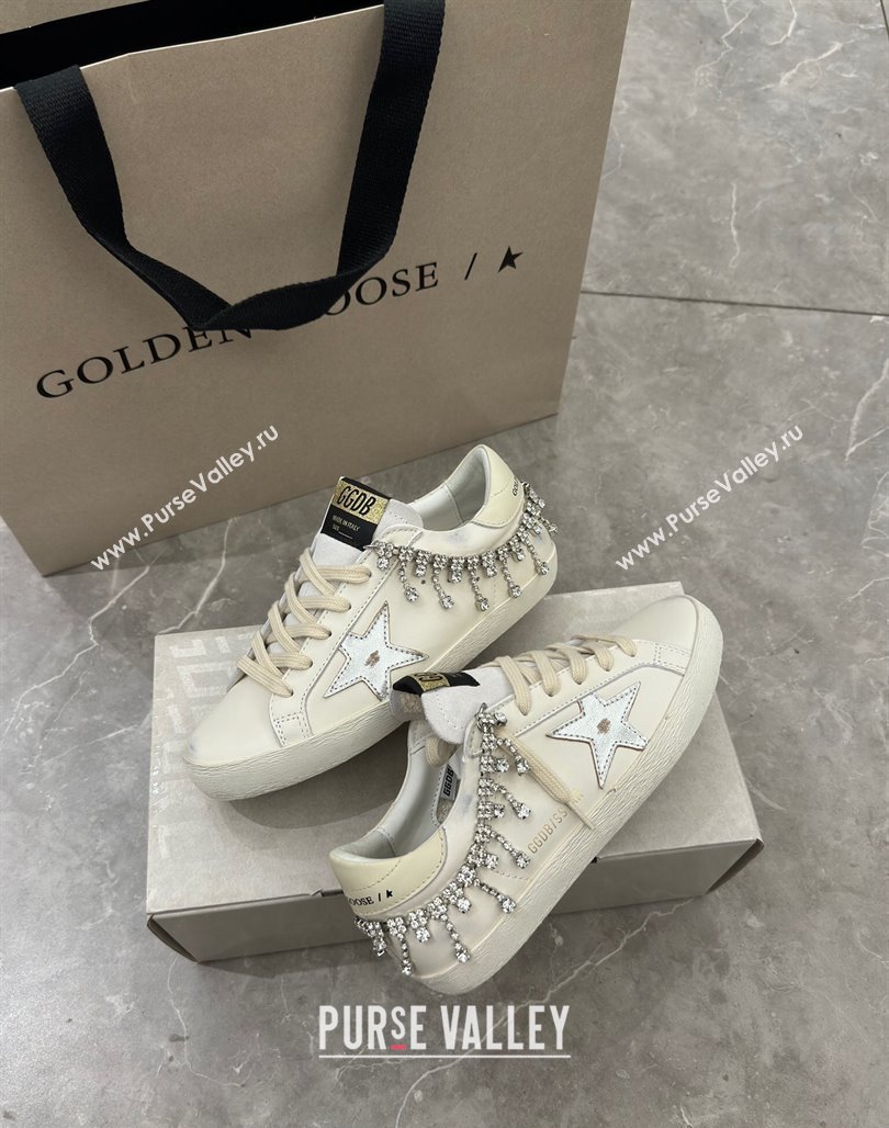 Golden Goose Super-Star Sneakers in white nappa leather with silver metallic leather star and Strass 2024 (13-240530019)