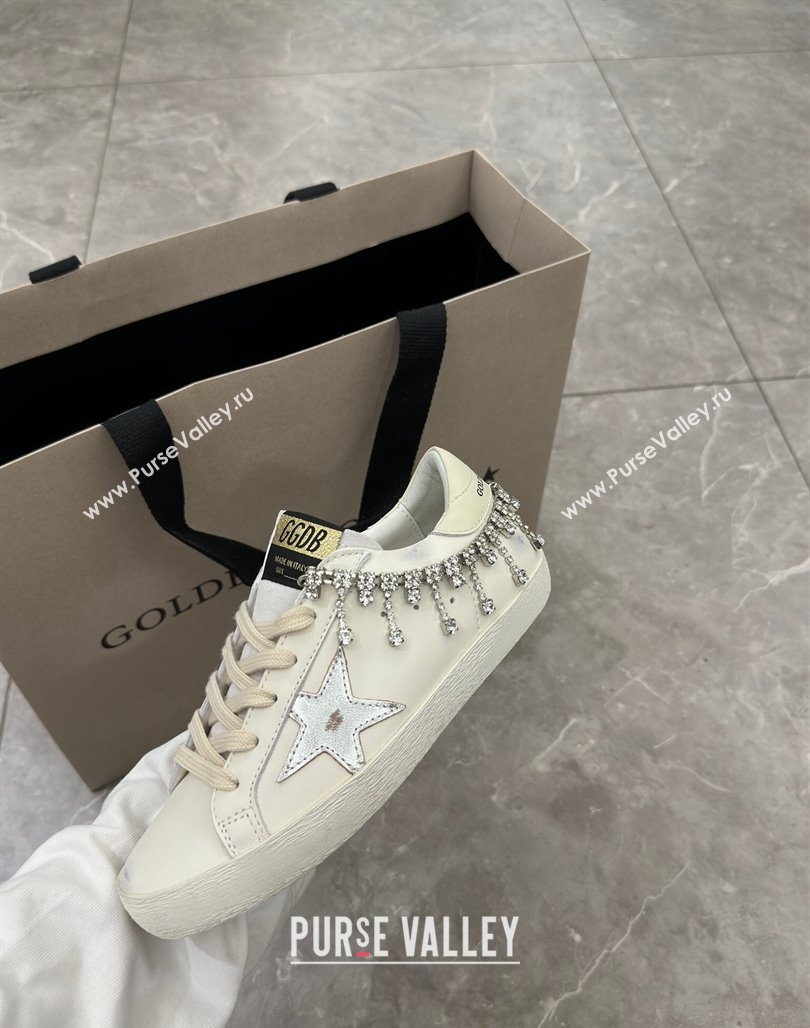 Golden Goose Super-Star Sneakers in white nappa leather with silver metallic leather star and Strass 2024 (13-240530019)