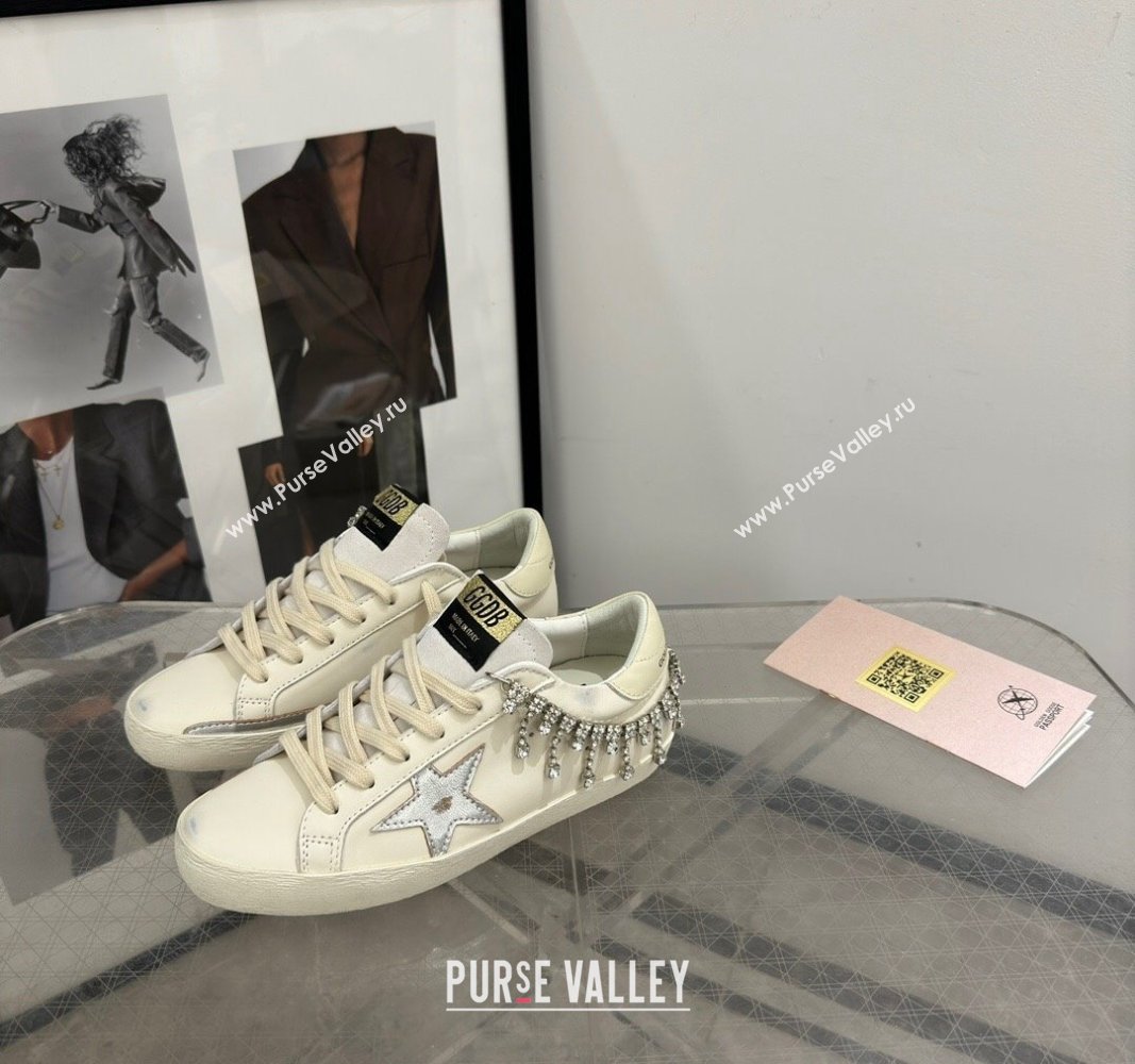 Golden Goose Super-Star Sneakers in white nappa leather with silver metallic leather star and Strass 2024 (13-240530019)