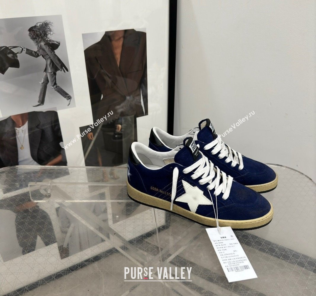 Golden Goose Ball Star Sneakers in navy blue suede with white star 2024 (13-240530029)