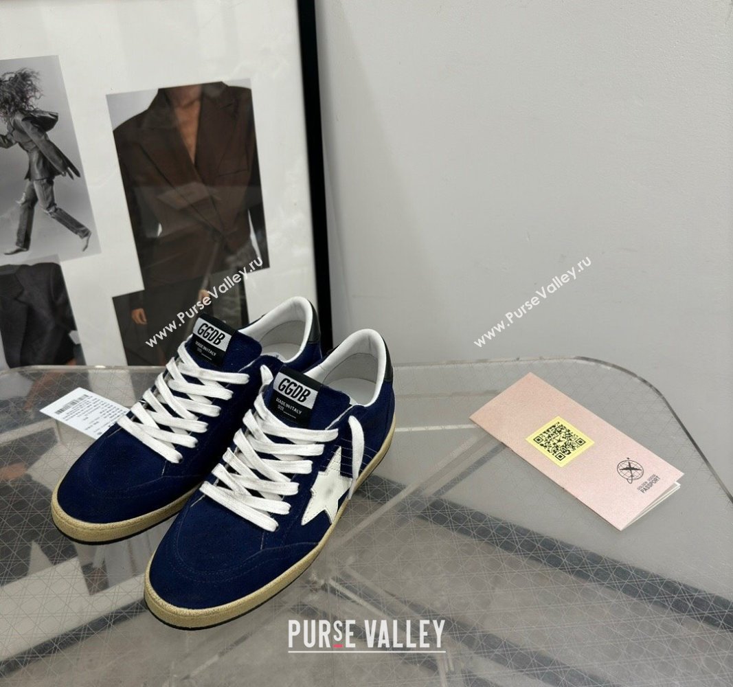 Golden Goose Ball Star Sneakers in navy blue suede with white star 2024 (13-240530029)