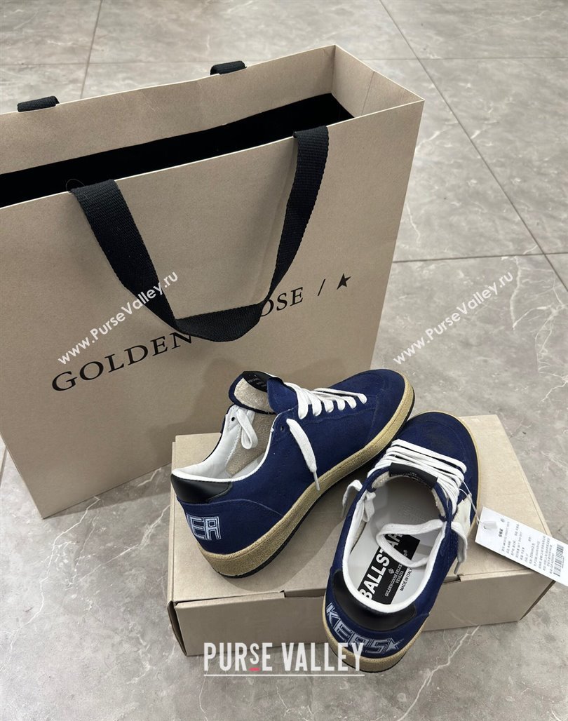 Golden Goose Ball Star Sneakers in navy blue suede with white star 2024 (13-240530029)