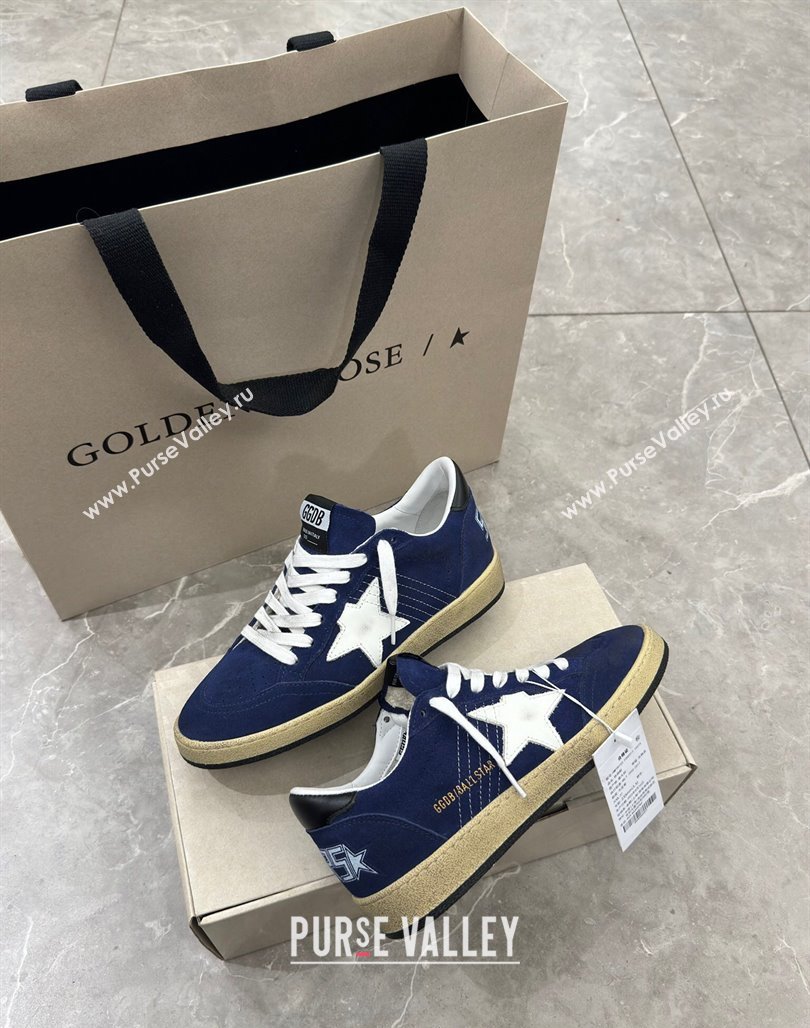 Golden Goose Ball Star Sneakers in navy blue suede with white star 2024 (13-240530029)