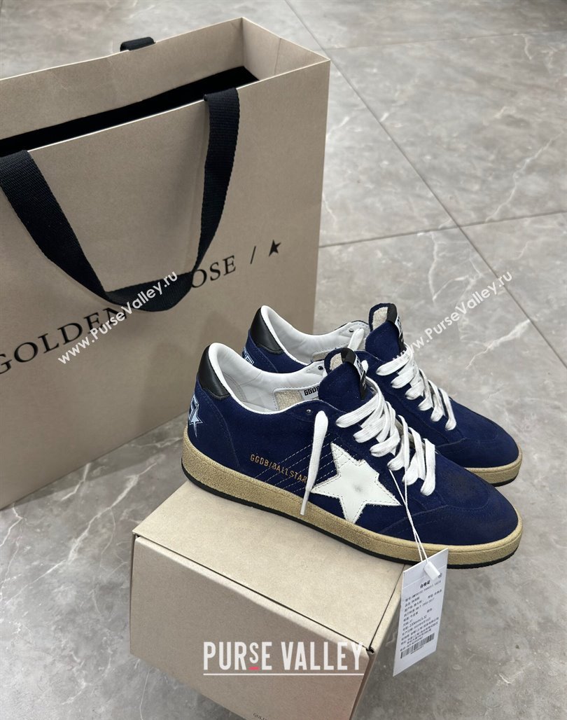 Golden Goose Ball Star Sneakers in navy blue suede with white star 2024 (13-240530029)