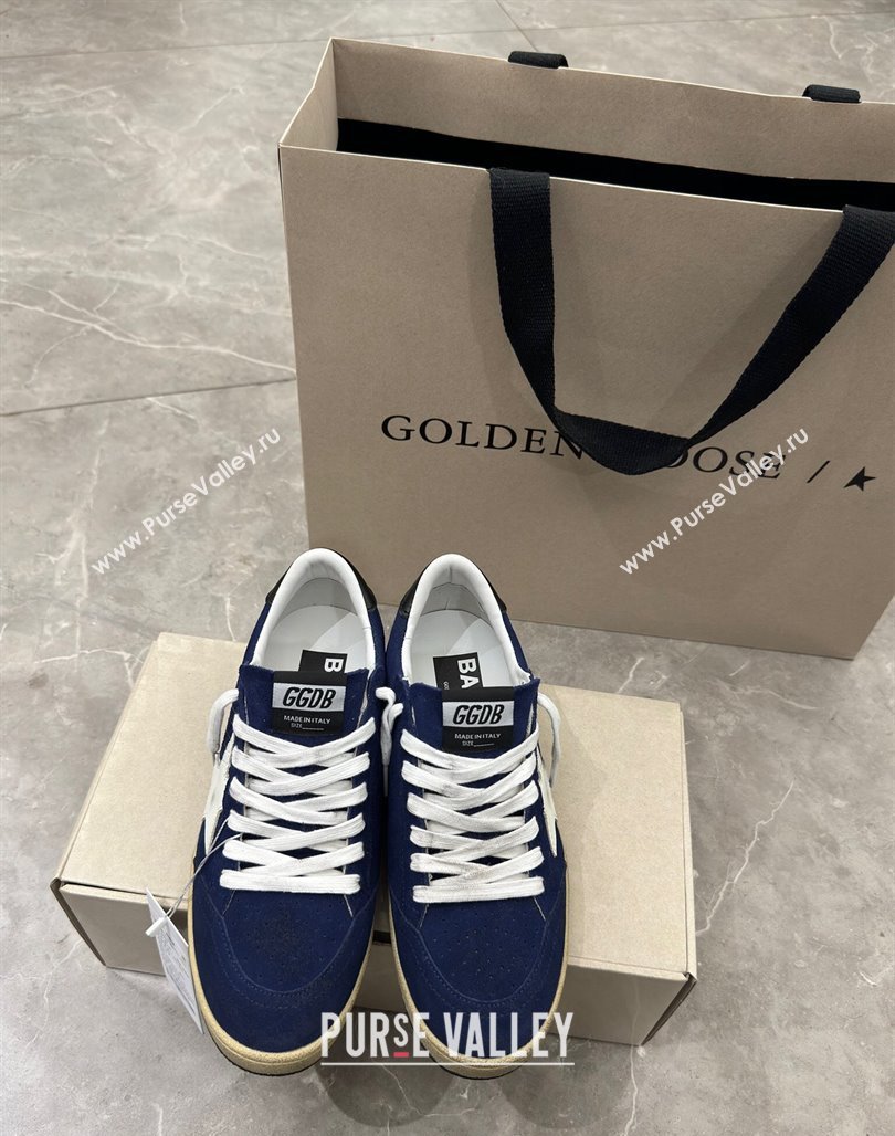 Golden Goose Ball Star Sneakers in navy blue suede with white star 2024 (13-240530029)