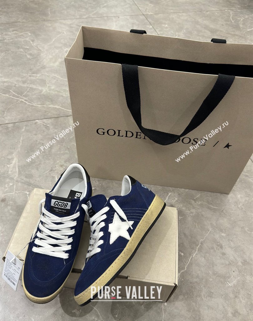 Golden Goose Ball Star Sneakers in navy blue suede with white star 2024 (13-240530029)