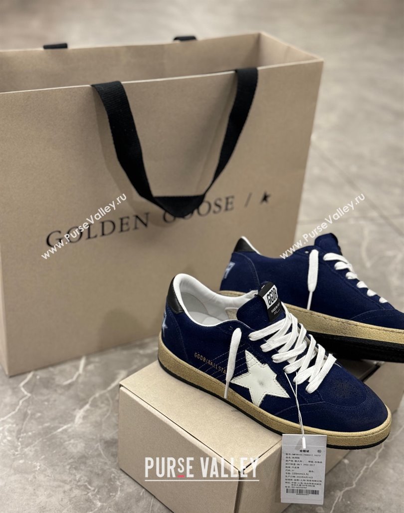 Golden Goose Ball Star Sneakers in navy blue suede with white star 2024 (13-240530029)