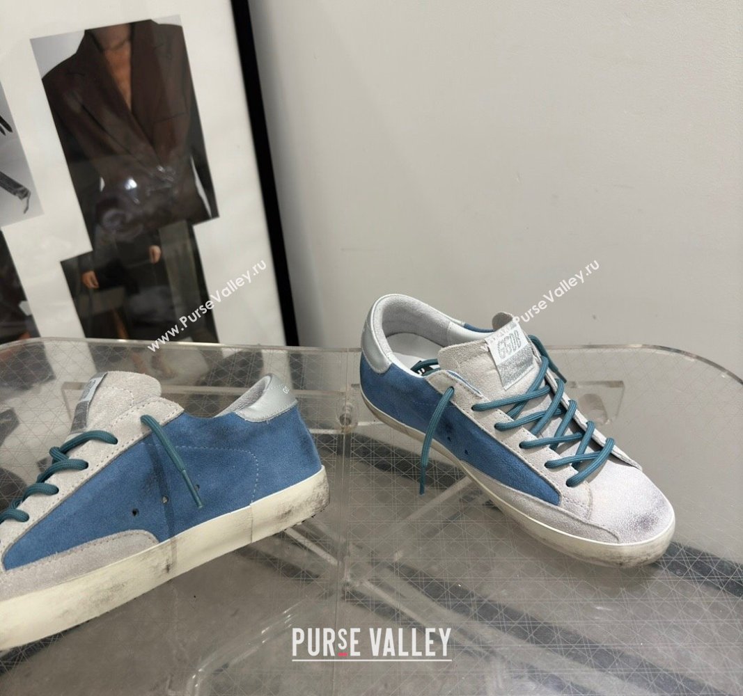 Golden Goose Super-Star Sneakers in Denim Blue and Grey Suede 2024 (13-240530021)