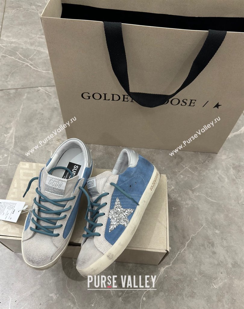 Golden Goose Super-Star Sneakers in Denim Blue and Grey Suede 2024 (13-240530021)