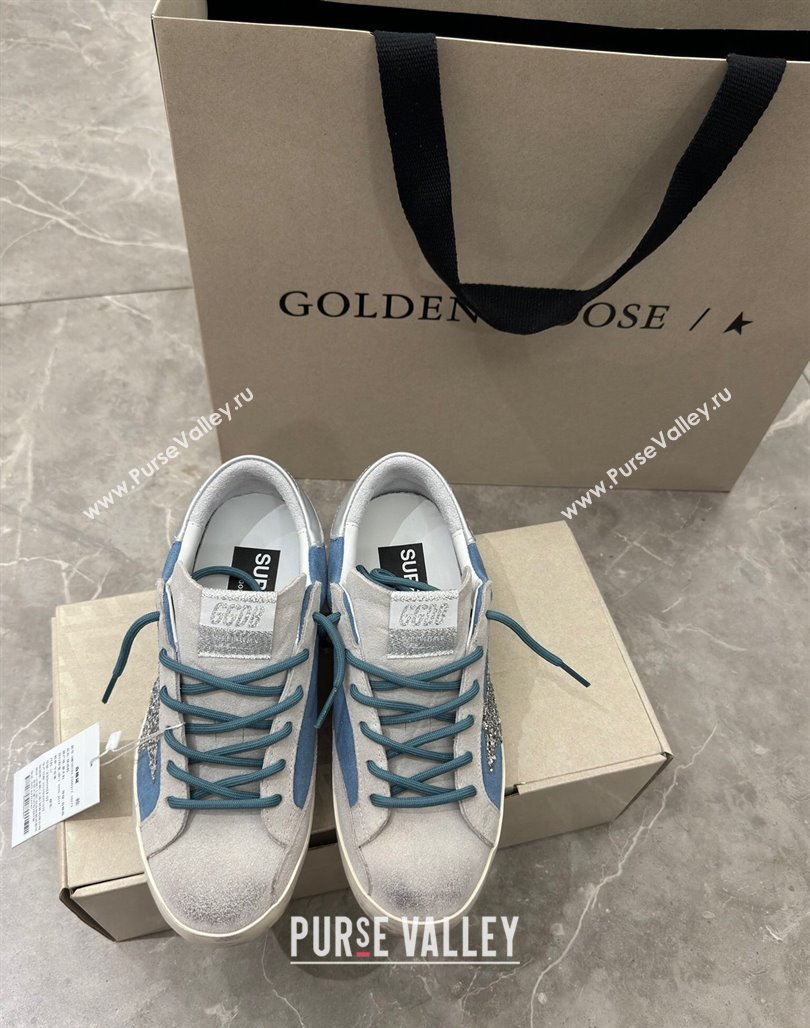 Golden Goose Super-Star Sneakers in Denim Blue and Grey Suede 2024 (13-240530021)