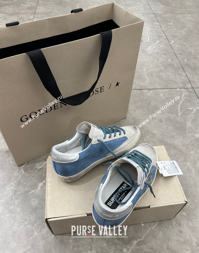 Golden Goose Super-Star Sneakers in Denim Blue and Grey Suede 2024 (13-240530021)