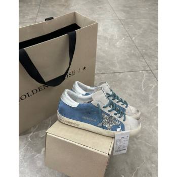Golden Goose Super-Star Sneakers in Denim Blue and Grey Suede 2024 (13-240530021)