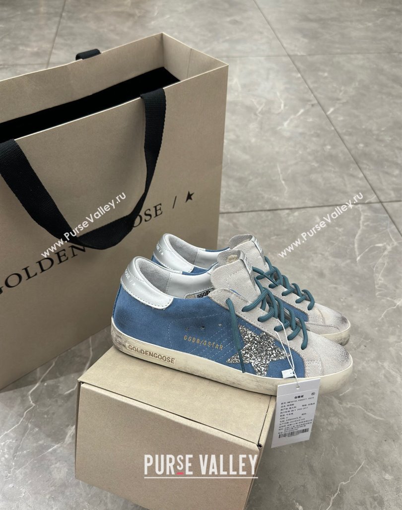 Golden Goose Super-Star Sneakers in Denim Blue and Grey Suede 2024 (13-240530021)