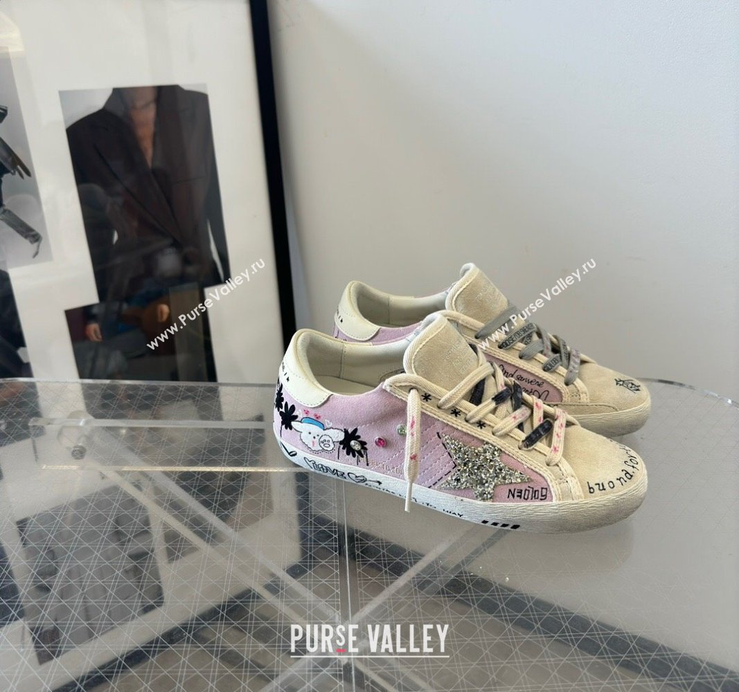 Golden Goose Super-Star Sneakers in Grey and Purple Printed Suede 2024 0530 (13-240530007)