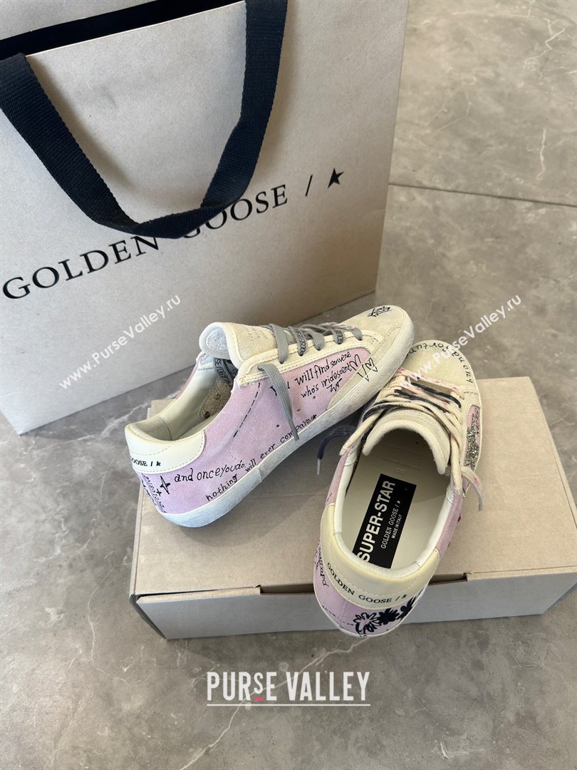 Golden Goose Super-Star Sneakers in Grey and Purple Printed Suede 2024 0530 (13-240530007)