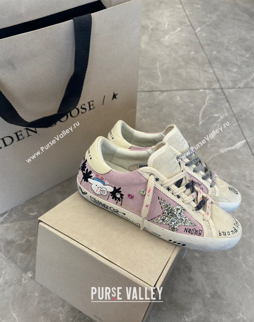 Golden Goose Super-Star Sneakers in Grey and Purple Printed Suede 2024 0530 (13-240530007)