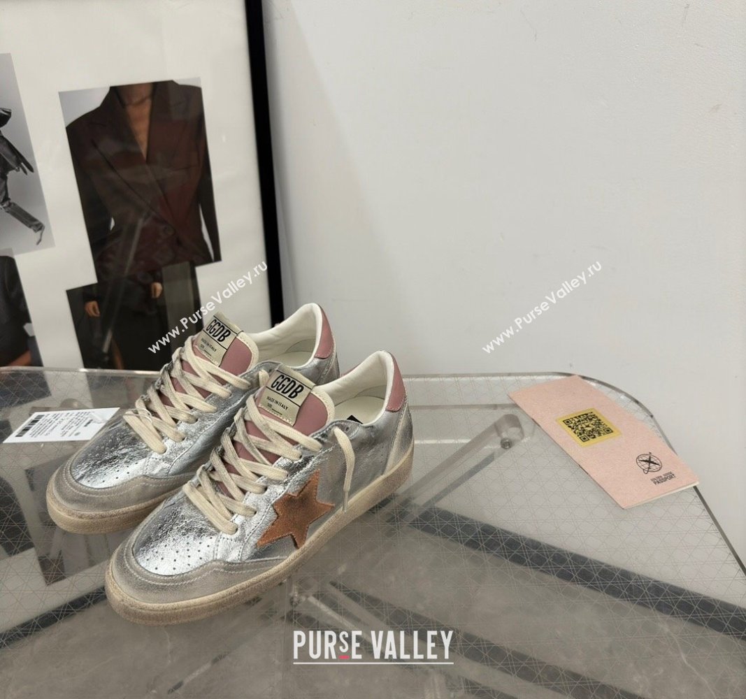 Golden Goose Ball Star Sneakers in Silver Leather with brown suede star 2024 (13-2407230103)