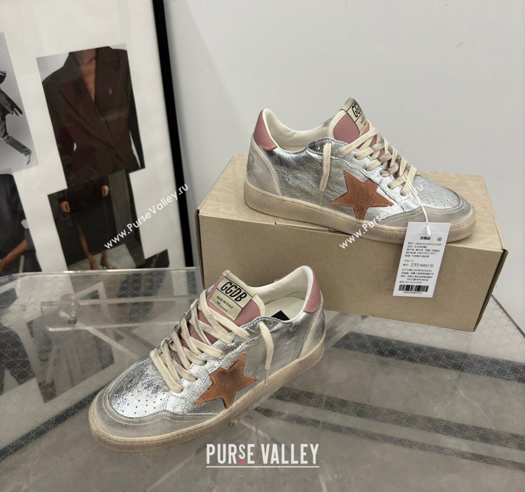 Golden Goose Ball Star Sneakers in Silver Leather with brown suede star 2024 (13-2407230103)