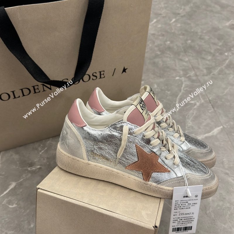 Golden Goose Ball Star Sneakers in Silver Leather with brown suede star 2024 (13-2407230103)