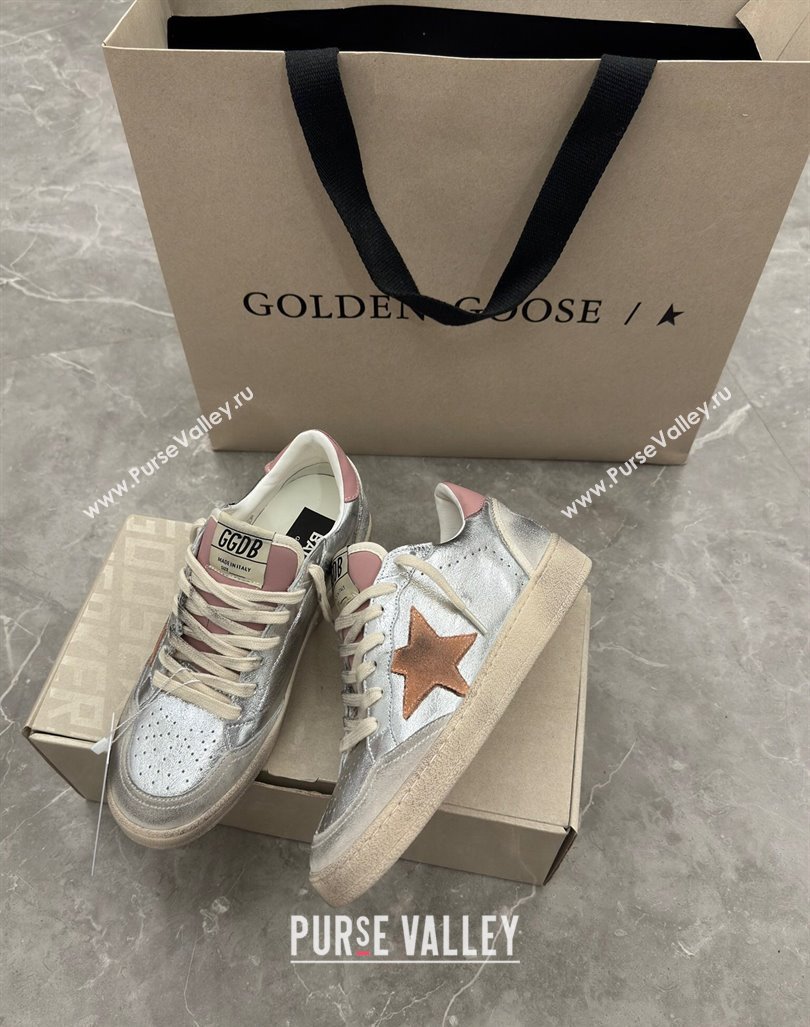 Golden Goose Ball Star Sneakers in Silver Leather with brown suede star 2024 (13-2407230103)